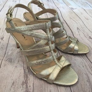 NWOT Via Spiga Reptile Print Leather Strappy Heels